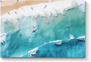Taedfalesy Beach Canvas Wall Art Surfing Art Print Ocean Waves Painting Teal Beach Wall Art Blue Sea Pictures Summer Coastal Posters Blue Ocean Artwork for Living Room 16x24inch Unframed
