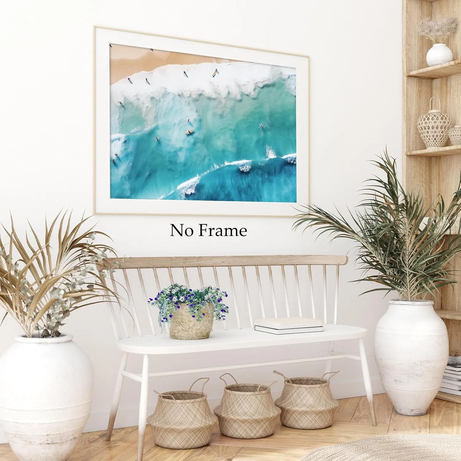 Taedfalesy Beach Canvas Wall Art Surfing Art Print Ocean Waves Painting Teal Beach Wall Art Blue Sea Pictures Summer Coastal Posters Blue Ocean Artwork for Living Room 16x24inch Unframed