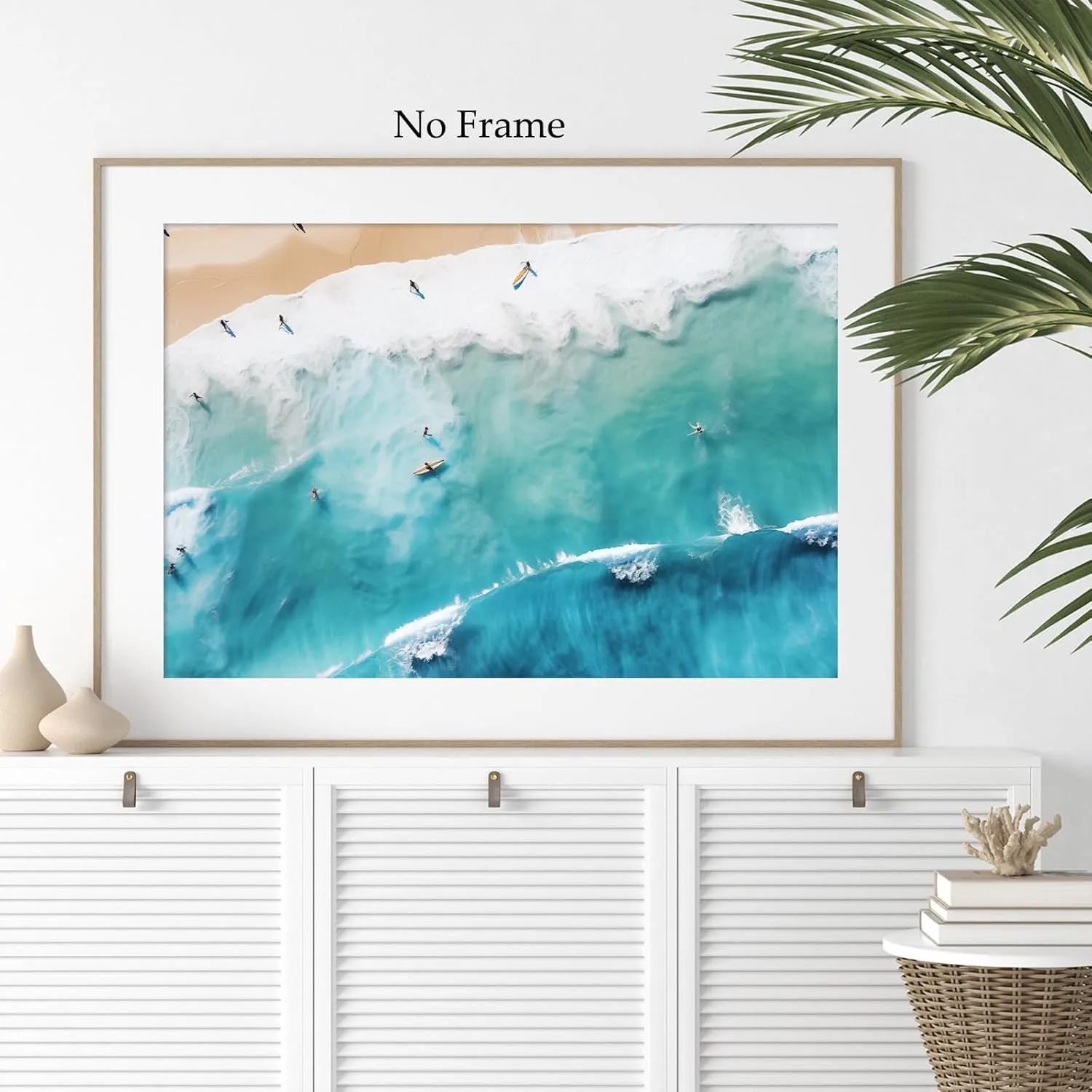 Taedfalesy Beach Canvas Wall Art Surfing Art Print Ocean Waves Painting Teal Beach Wall Art Blue Sea Pictures Summer Coastal Posters Blue Ocean Artwork for Living Room 16x24inch Unframed