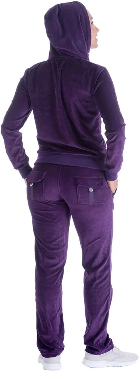 TanBridge Women's 2 Piece Solid Velvet Tracksuit Set Full Zip-up Hooded Sweatshirts & Pants Set