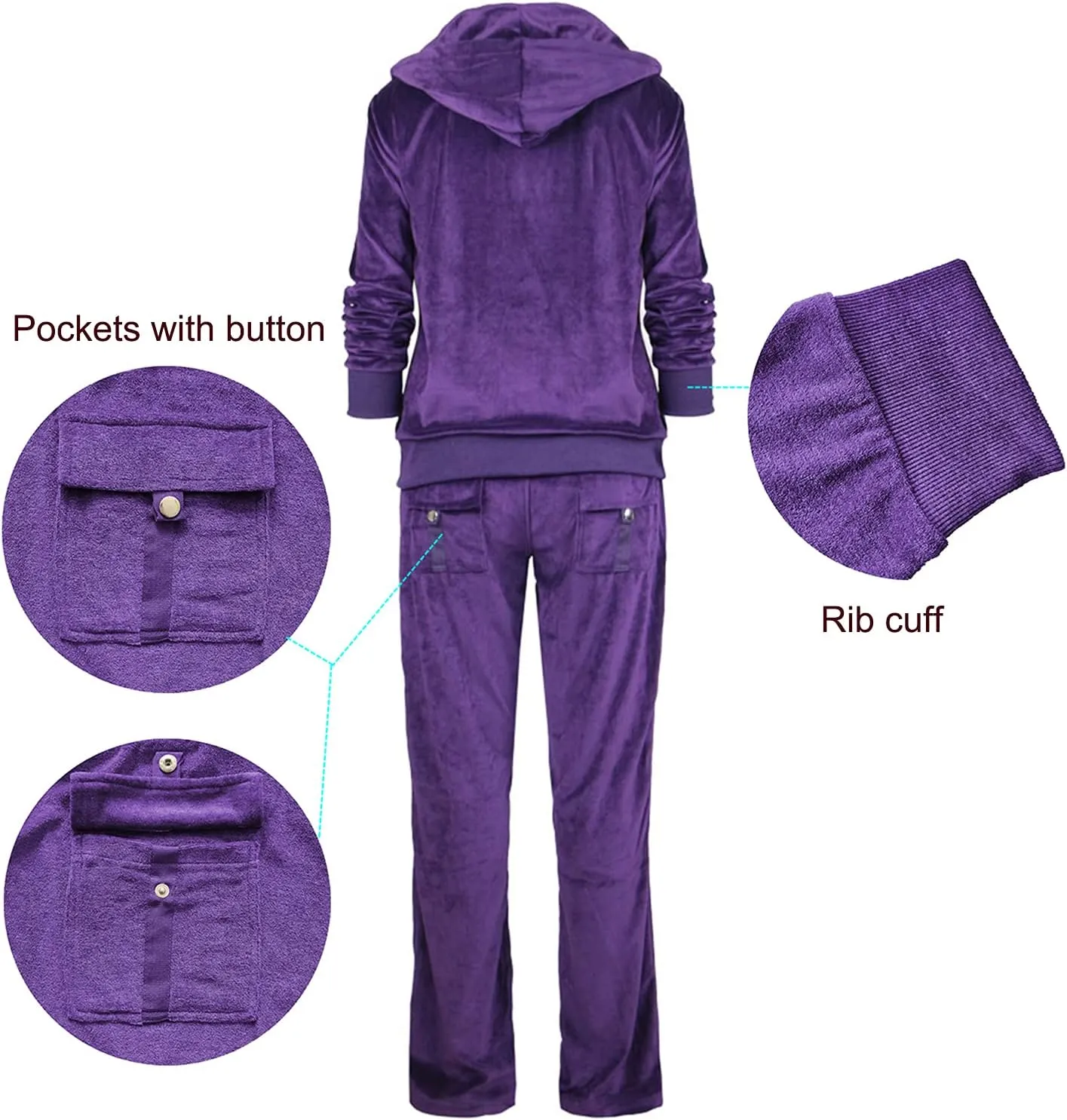 TanBridge Women's 2 Piece Solid Velvet Tracksuit Set Full Zip-up Hooded Sweatshirts & Pants Set