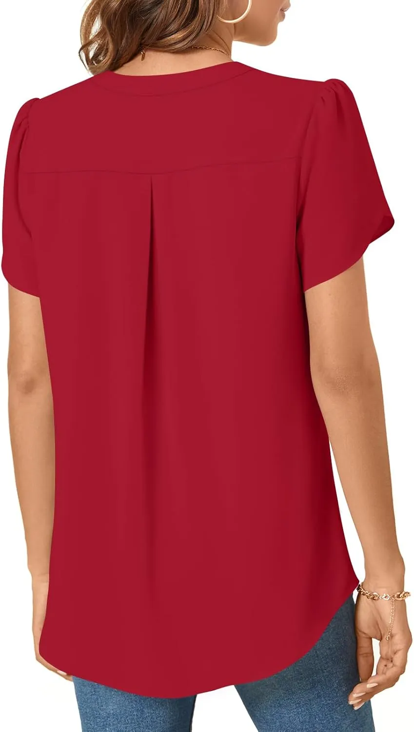 TAOHUADAO Womens Dressy Chiffon Blouses Summer Casual T-Shirts Petal Short Sleeve V Neck Tunic Tops for Leggings