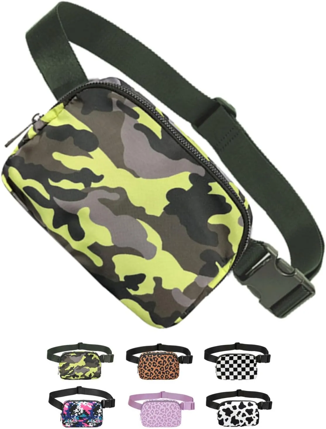 Tapp Collections Unisex Mini Crossbody Belt Bag with Adjustable Strap Small Waist Pouch for Workout Running Traveling Hiking - A Pattern/Camouflage Green