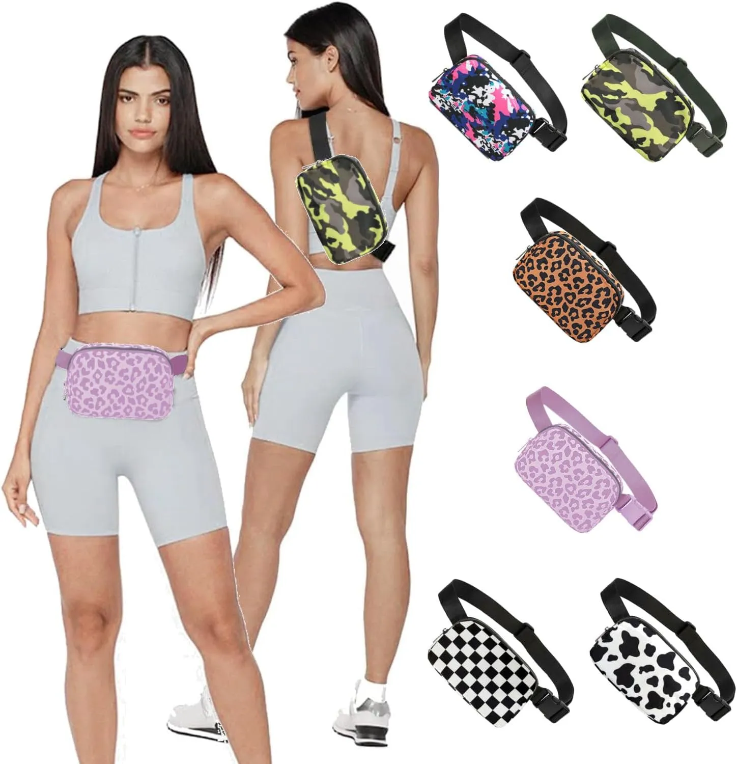 Tapp Collections Unisex Mini Crossbody Belt Bag with Adjustable Strap Small Waist Pouch for Workout Running Traveling Hiking - A Pattern/Leopard Pink