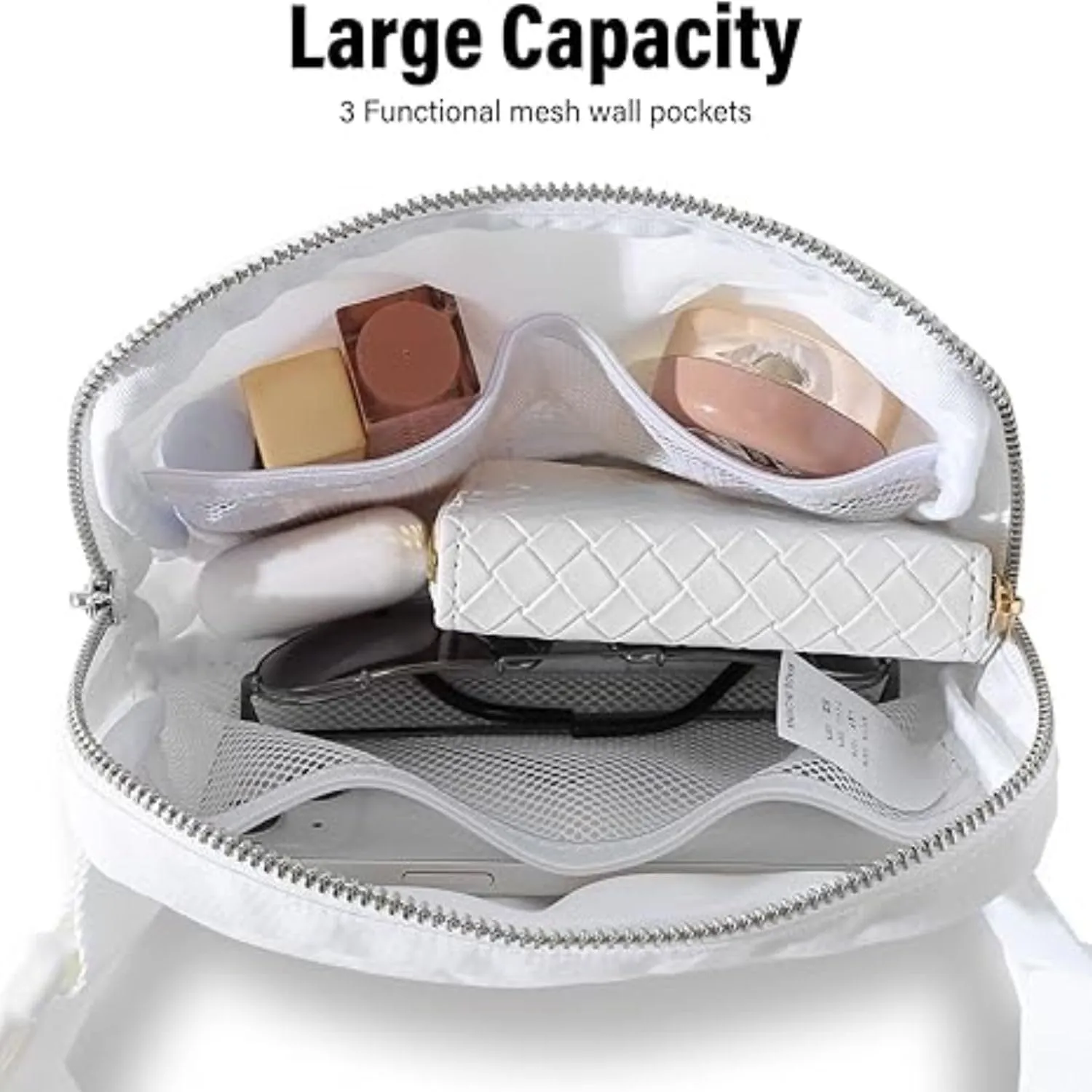 Tapp Collections Unisex Mini Crossbody Belt Bag with Adjustable Strap Small Waist Pouch for Workout Running Traveling Hiking - White
