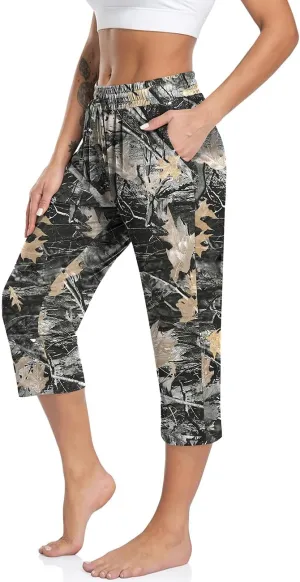 TARSE Women's Capri Yoga Pants Loose Soft Drawstring Workout Sweatpants Causal Lounge Pants with Pockets