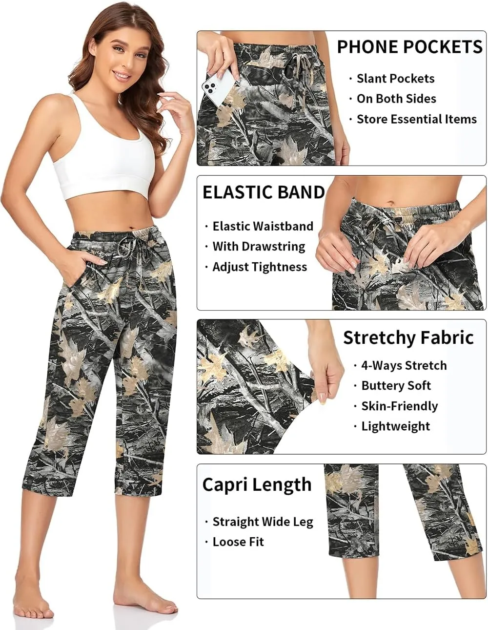 TARSE Women's Capri Yoga Pants Loose Soft Drawstring Workout Sweatpants Causal Lounge Pants with Pockets