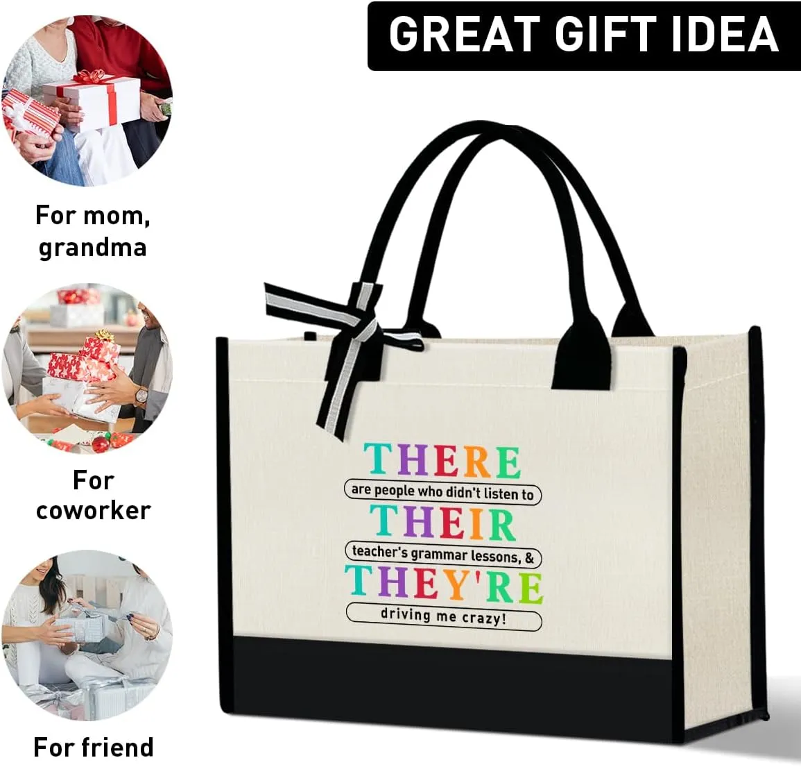 Teacher Gift Canvas Tote Bag, Kindergarten Preschool Daycare Teacher Birthday Teacher's Day Christmas Gift Work Bag