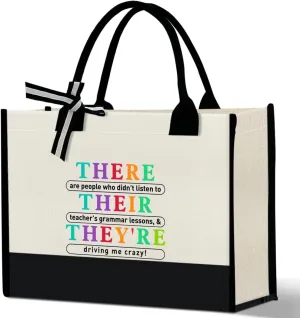 Teacher Gift Canvas Tote Bag, Kindergarten Preschool Daycare Teacher Birthday Teacher's Day Christmas Gift Work Bag