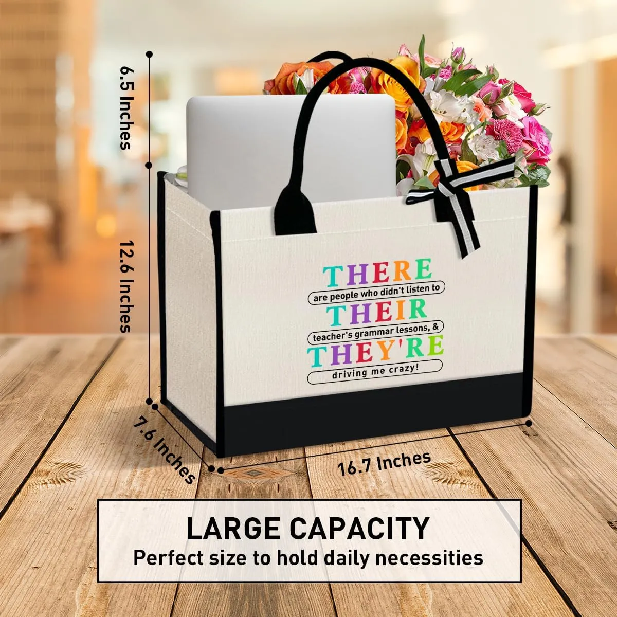 Teacher Gift Canvas Tote Bag, Kindergarten Preschool Daycare Teacher Birthday Teacher's Day Christmas Gift Work Bag