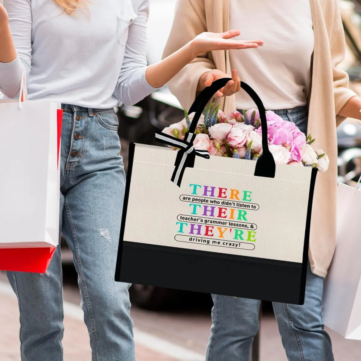 Teacher Gift Canvas Tote Bag, Kindergarten Preschool Daycare Teacher Birthday Teacher's Day Christmas Gift Work Bag