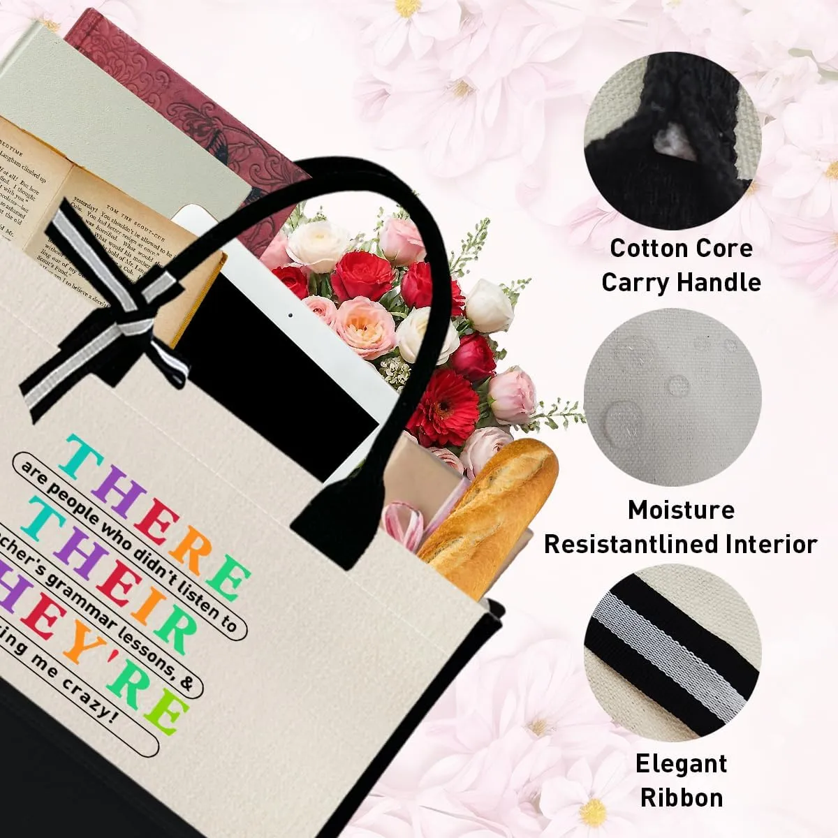 Teacher Gift Canvas Tote Bag, Kindergarten Preschool Daycare Teacher Birthday Teacher's Day Christmas Gift Work Bag