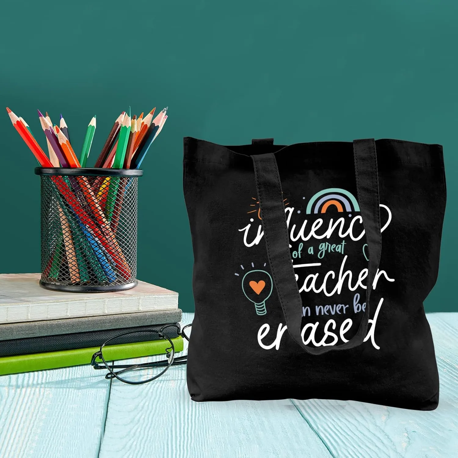 Teacher Gifts for Women Teacher Bag Thank You Birthday Christmas Graduation Thanksgiving Gifts Canvas Tote Bag with Pocket Black
