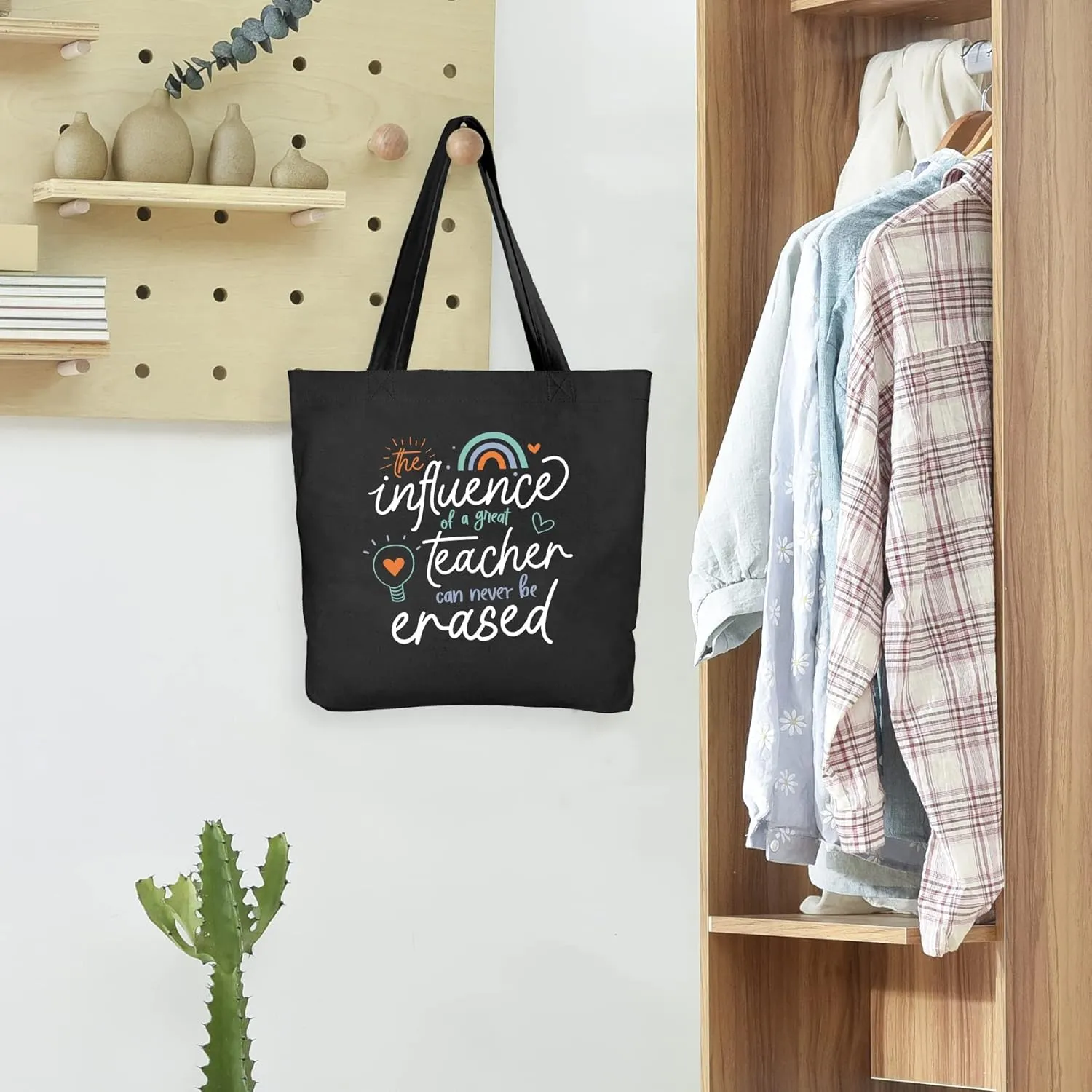 Teacher Gifts for Women Teacher Bag Thank You Birthday Christmas Graduation Thanksgiving Gifts Canvas Tote Bag with Pocket Black