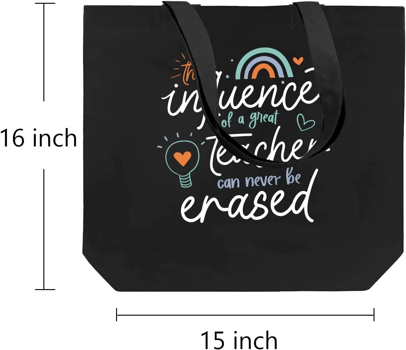 Teacher Gifts for Women Teacher Bag Thank You Birthday Christmas Graduation Thanksgiving Gifts Canvas Tote Bag with Pocket Black