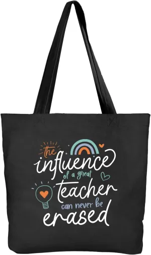 Teacher Gifts for Women Teacher Bag Thank You Birthday Christmas Graduation Thanksgiving Gifts Canvas Tote Bag with Pocket Black