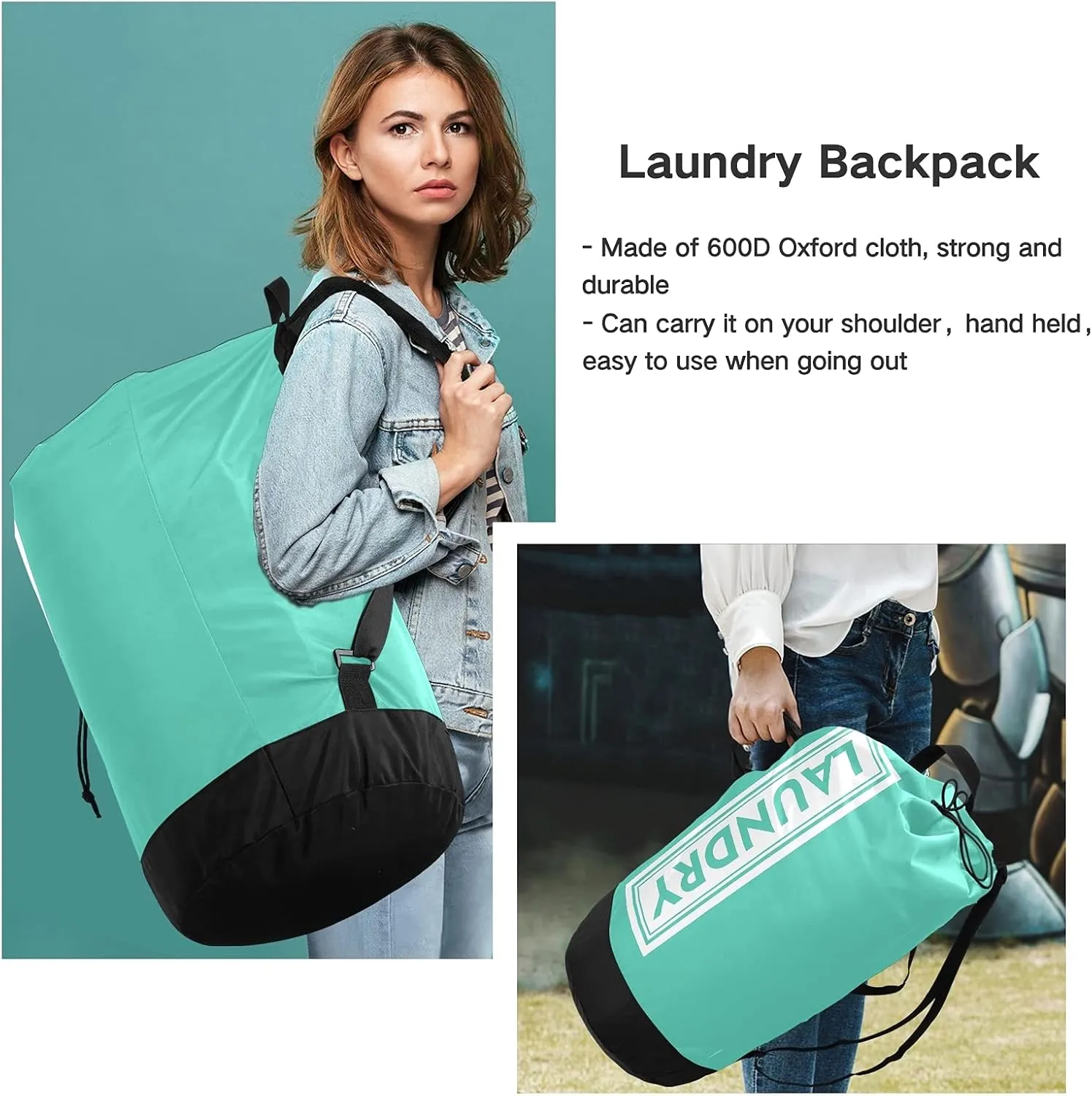 Teal Laundry Backpack Large Heavy Duty Laundry Bag with Adjustable Shoulder Straps Laundry backpack for Traveling Dirty Clothes Organizer for College Students Waterproof