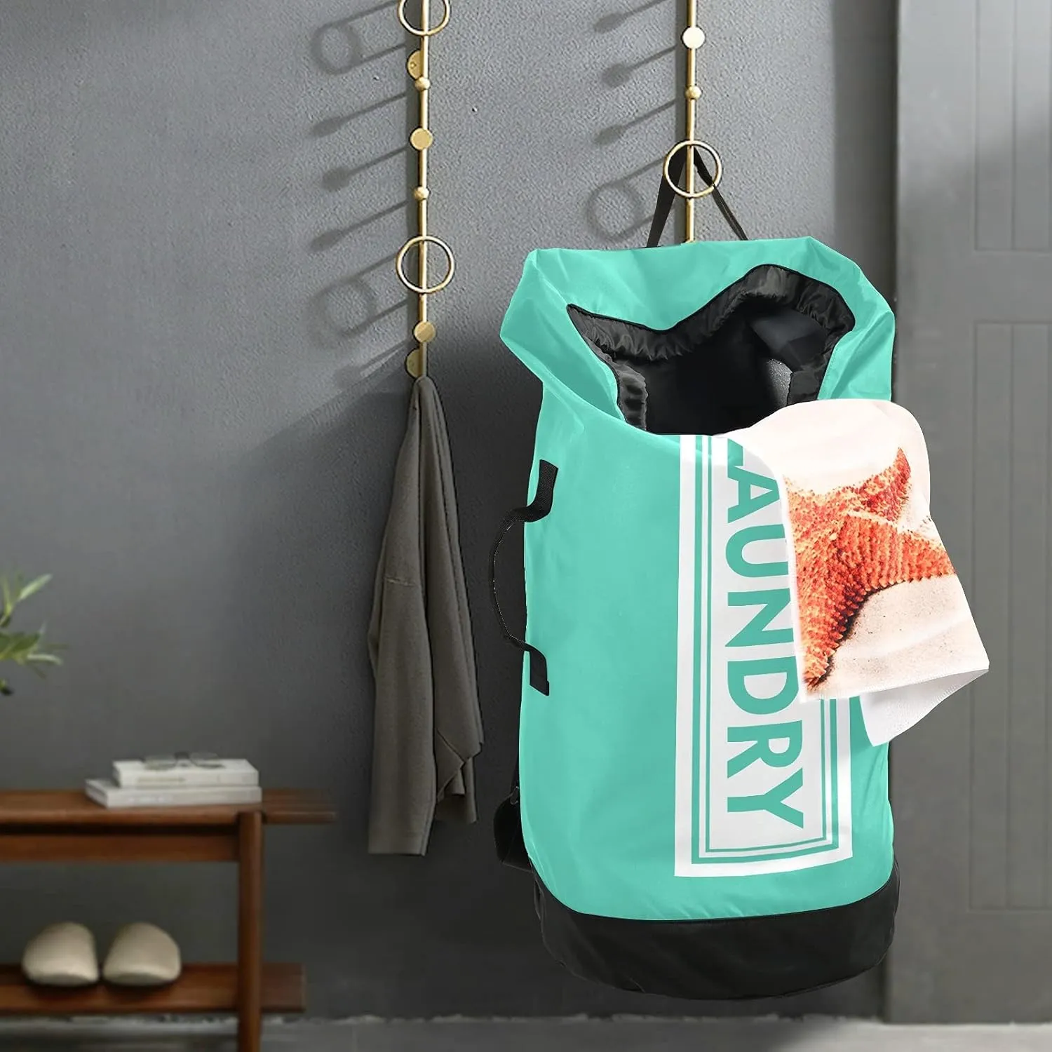 Teal Laundry Backpack Large Heavy Duty Laundry Bag with Adjustable Shoulder Straps Laundry backpack for Traveling Dirty Clothes Organizer for College Students Waterproof