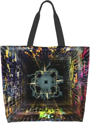 Technology Data Future Circuit Board Space Abstract Tote Bag for Women Shoulder Handbag Woman Large Casual Handbag Beach Bag