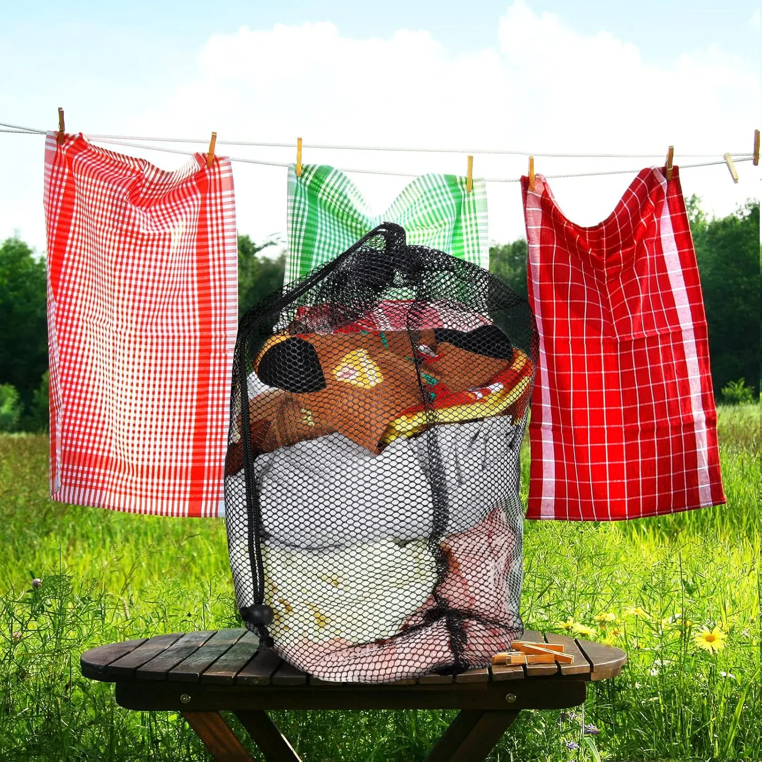 TecUnite 10 Pcs Mesh Bags Drawstring Laundry Bags Large Nylon Mesh Gift Dishwasher Bag with Sliding Drawstring for Kitchen Jewelry Gifts Wedding Favor Home(24 x 36 Inch,Black)