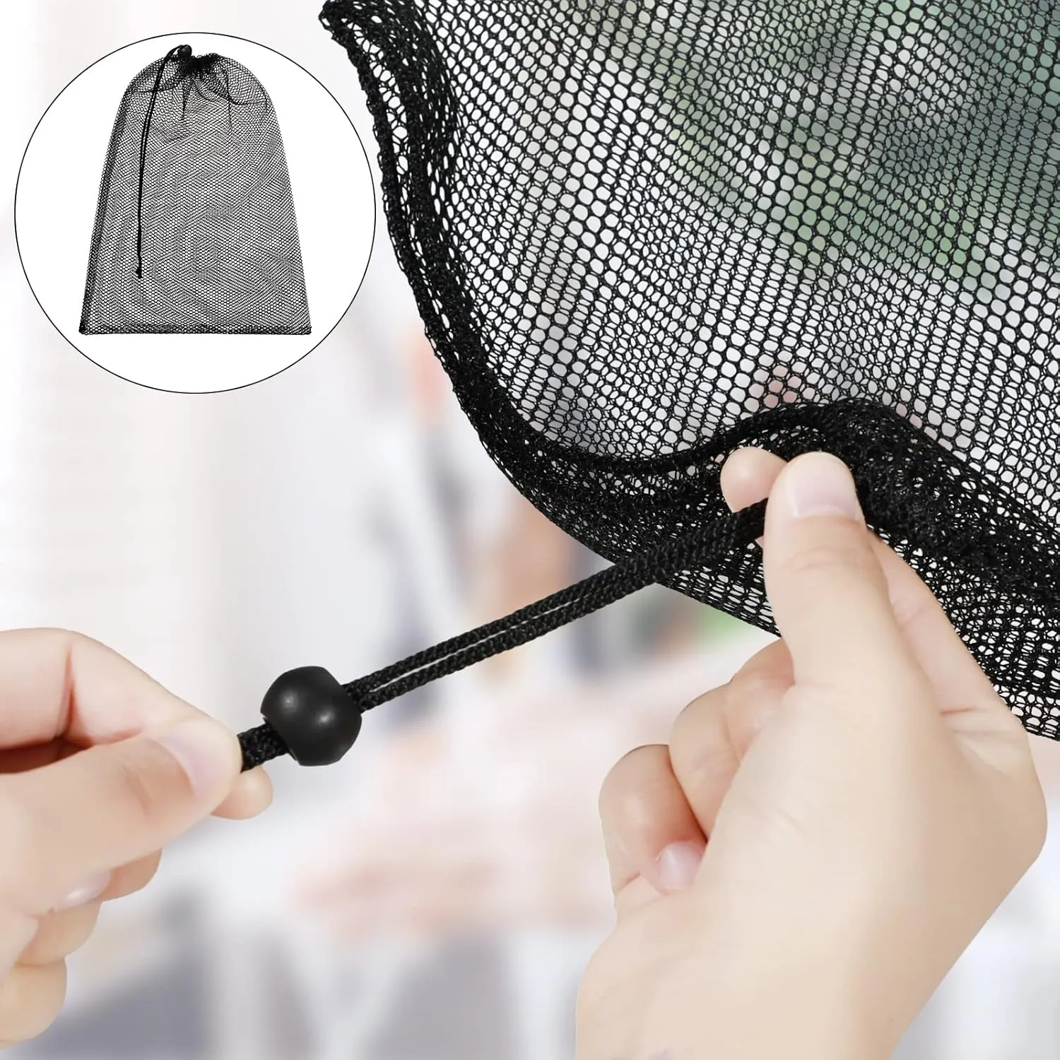 TecUnite 10 Pcs Mesh Bags Drawstring Laundry Bags Large Nylon Mesh Gift Dishwasher Bag with Sliding Drawstring for Kitchen Jewelry Gifts Wedding Favor Home(24 x 36 Inch,Black)