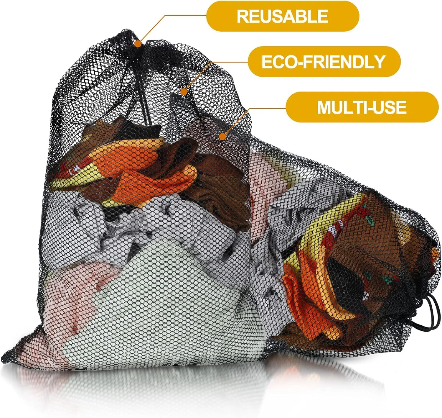 TecUnite 10 Pcs Mesh Bags Drawstring Laundry Bags Large Nylon Mesh Gift Dishwasher Bag with Sliding Drawstring for Kitchen Jewelry Gifts Wedding Favor Home(24 x 36 Inch,Black)