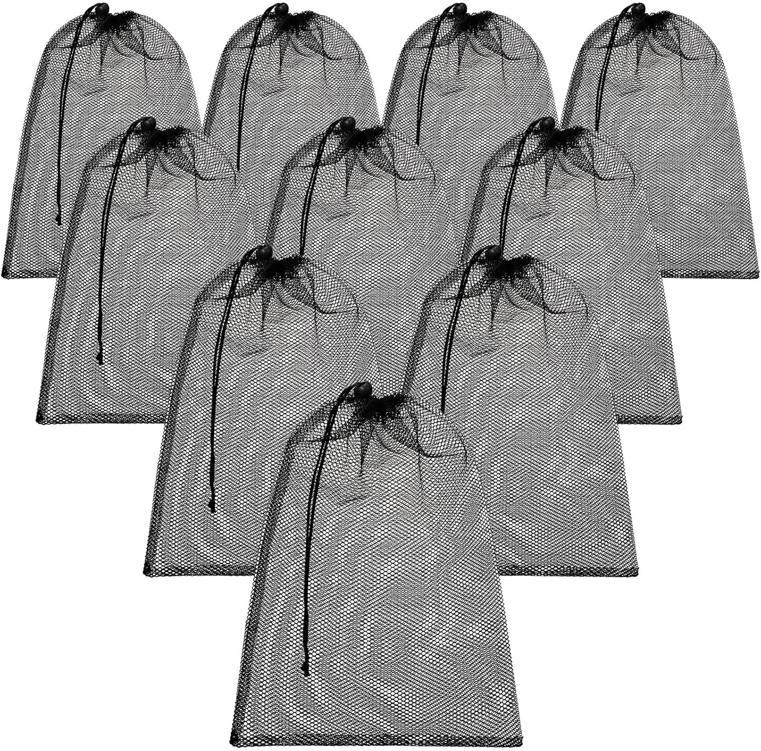 TecUnite 10 Pcs Mesh Bags Drawstring Laundry Bags Large Nylon Mesh Gift Dishwasher Bag with Sliding Drawstring for Kitchen Jewelry Gifts Wedding Favor Home(24 x 36 Inch,Black)