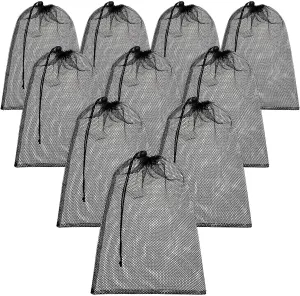 TecUnite 10 Pcs Mesh Bags Drawstring Laundry Bags Large Nylon Mesh Gift Dishwasher Bag with Sliding Drawstring for Kitchen Jewelry Gifts Wedding Favor Home(24 x 36 Inch,Black)
