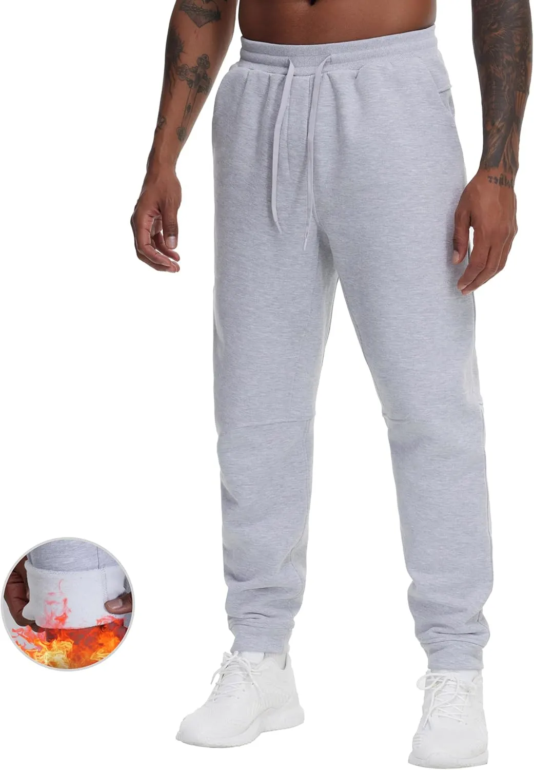 THE GYM PEOPLE Men's Fleece Workout Sweatpants Drawstring Tapered Running Lounge Jogger Pants with Pockets