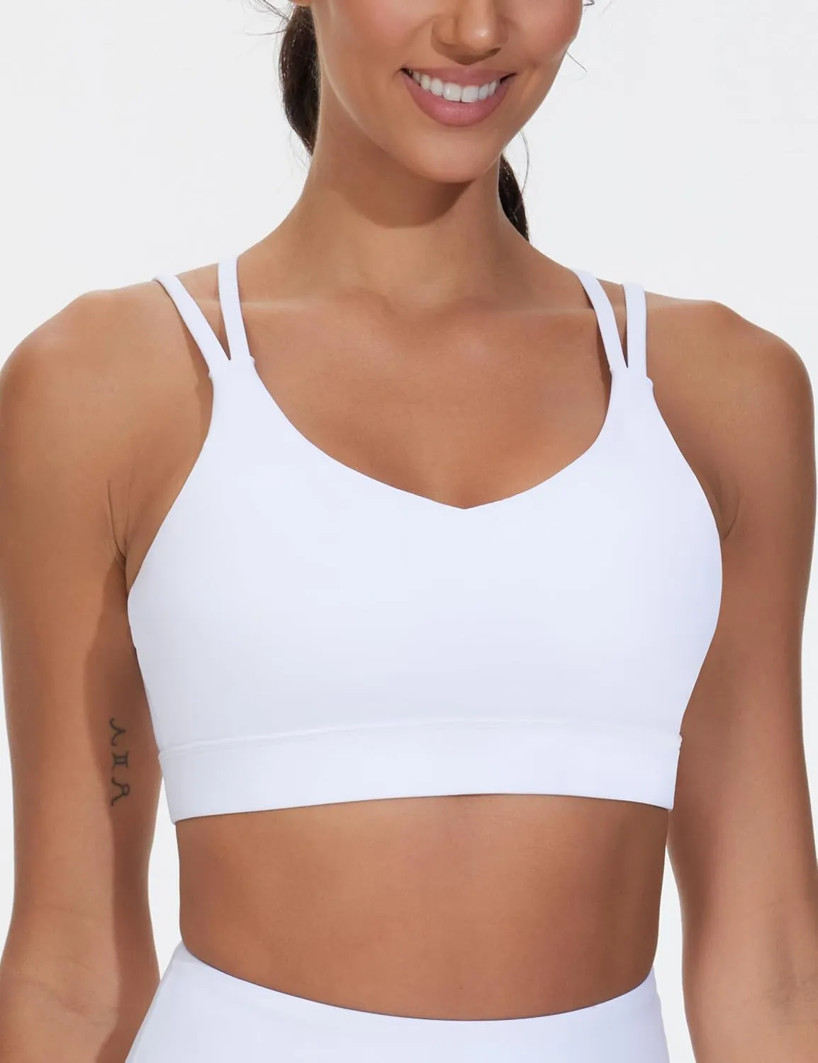 THE GYM PEOPLE Women's Double Spaghetti Strap Sports Bras Supportive Strappy Workout Bra with Padded