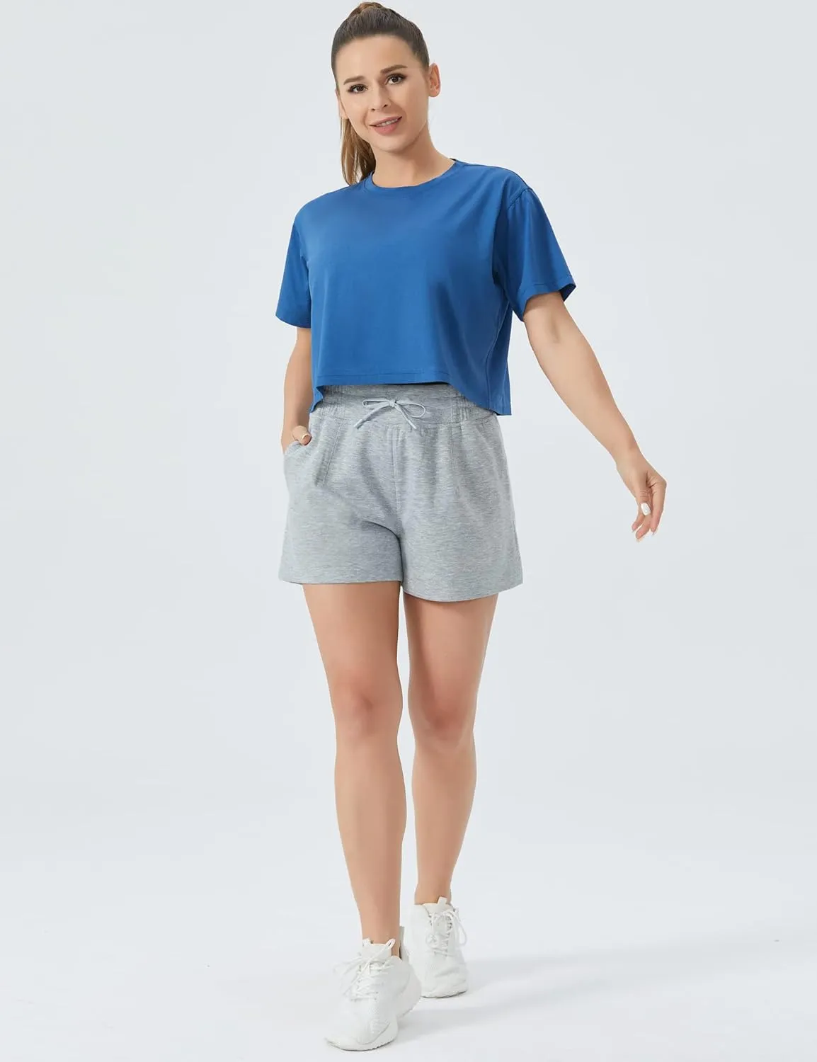 THE GYM PEOPLE Women's Drawstring Sweat Shorts High Waisted Summer Workout Lounge Shorts with Pockets