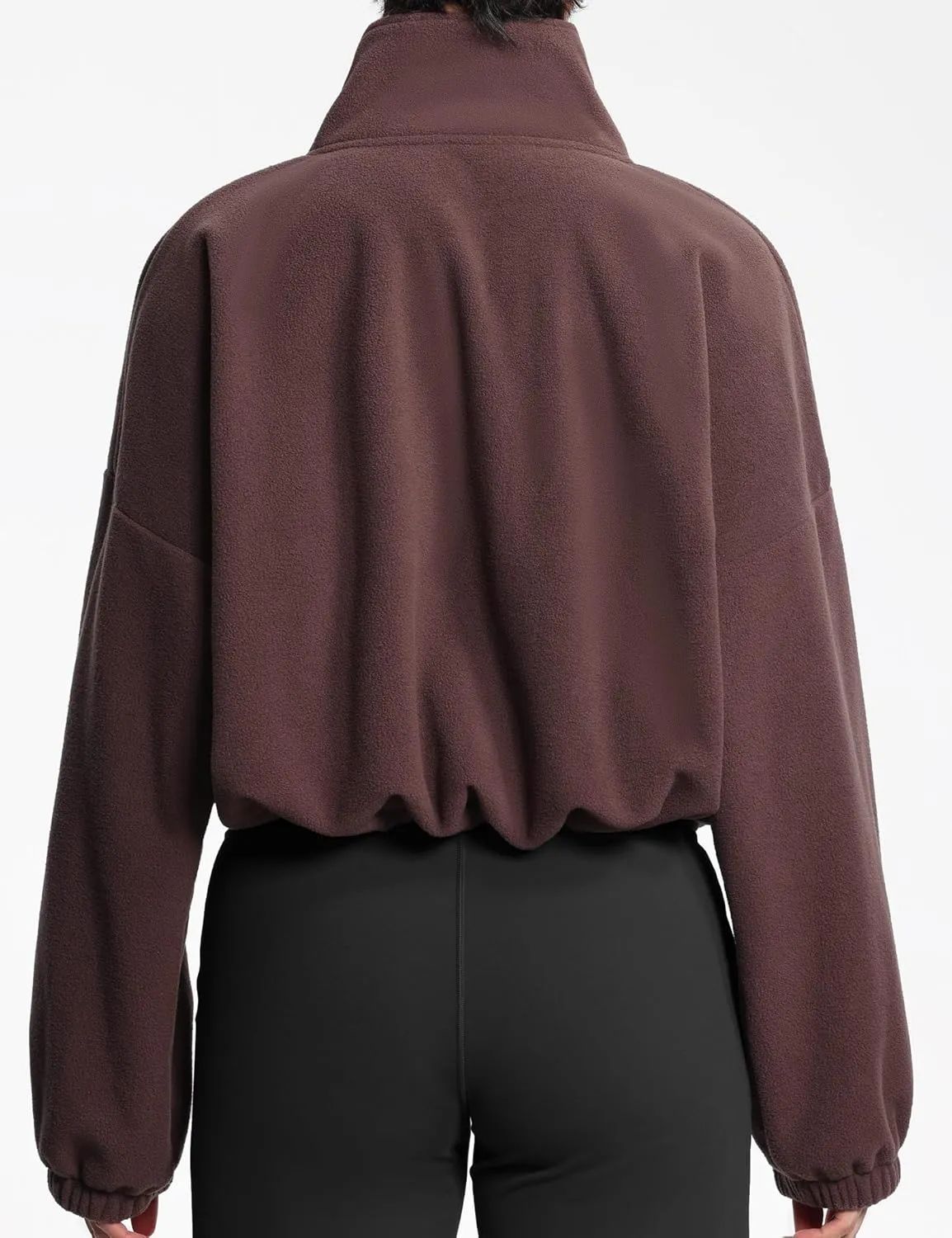 THE GYM PEOPLE Women’s Half Zip Crop Pullover Sweatshirt Fleece Stand Collar Workout Tops with Pockets Drawstring Hem