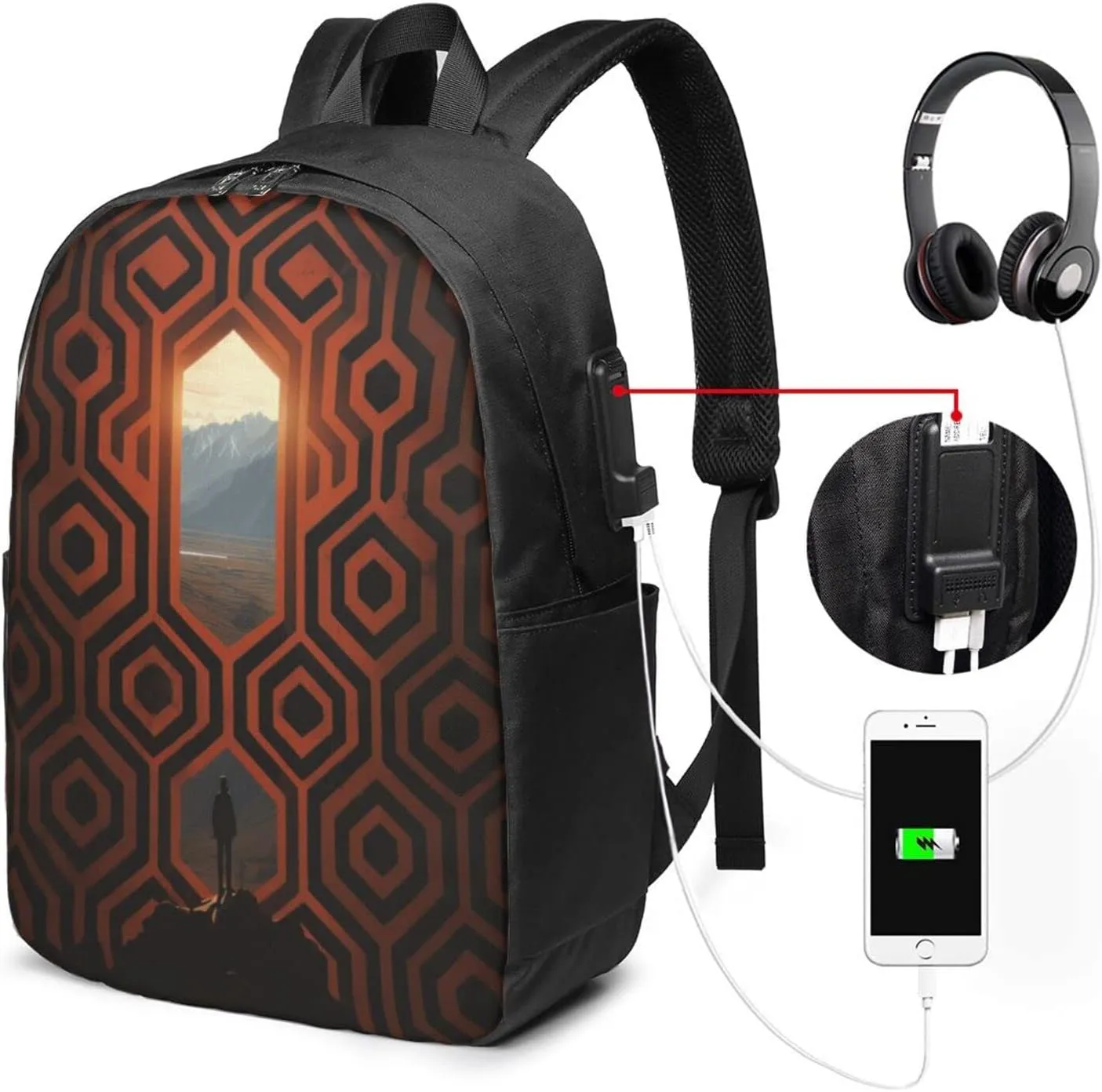 The Shining Overlook Hotel Laptop Backpack, Travel Backpack with USB Charging Port, Computer Bag for Men Women