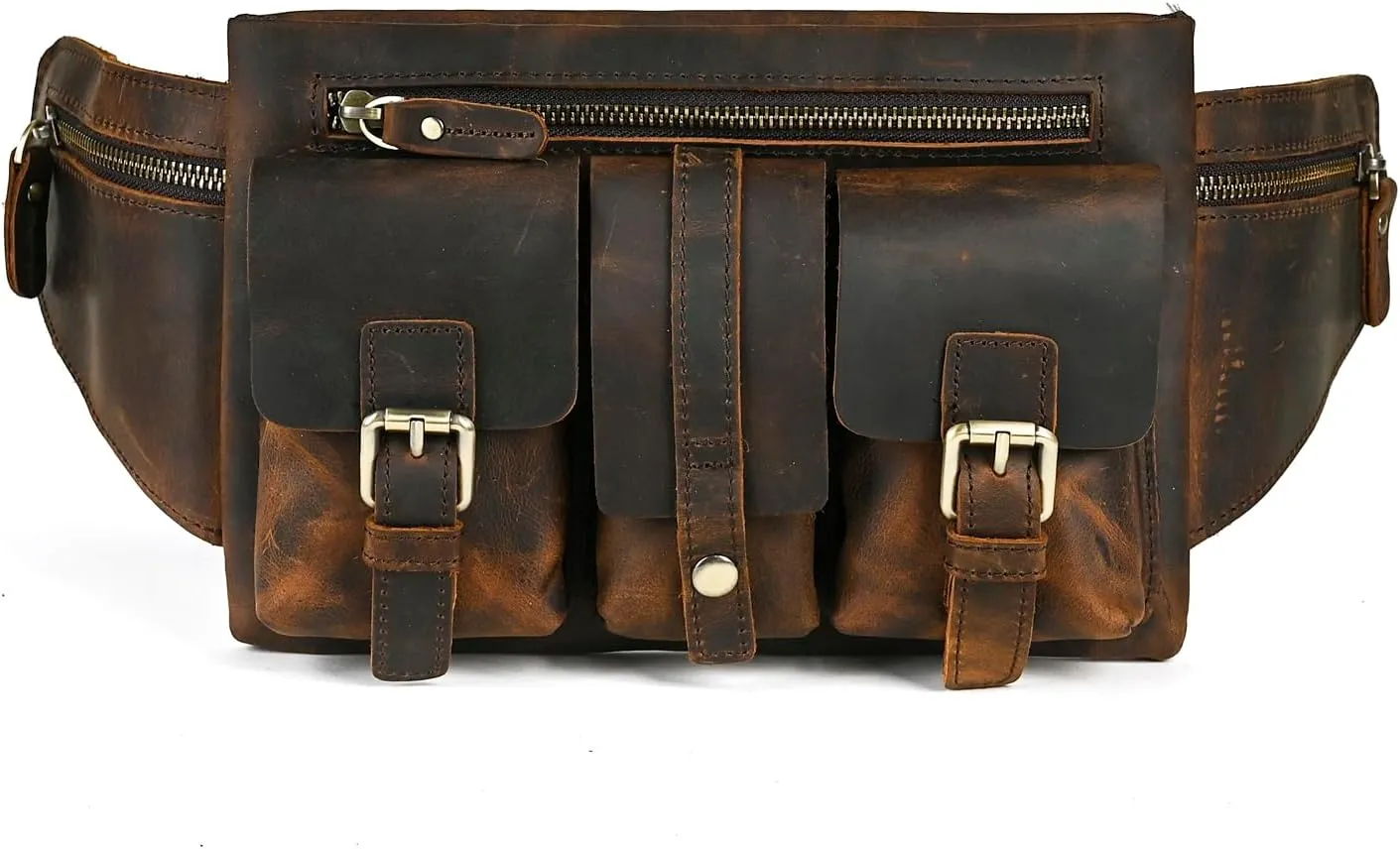 Thick Crazy Horse Leather Hiking Riding Travel Outdoor Belt Fanny Waist Pack Small Phone Pouch For Men Women 380 (381 Brown)