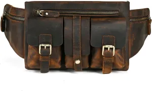 Thick Crazy Horse Leather Hiking Riding Travel Outdoor Belt Fanny Waist Pack Small Phone Pouch For Men Women 380 (381 Brown)