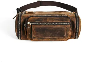 Thick Crazy Horse Leather Hiking Riding Travel Outdoor Belt Fanny Waist Pack Small Phone Pouch For Men Women 380 (382 Brown)