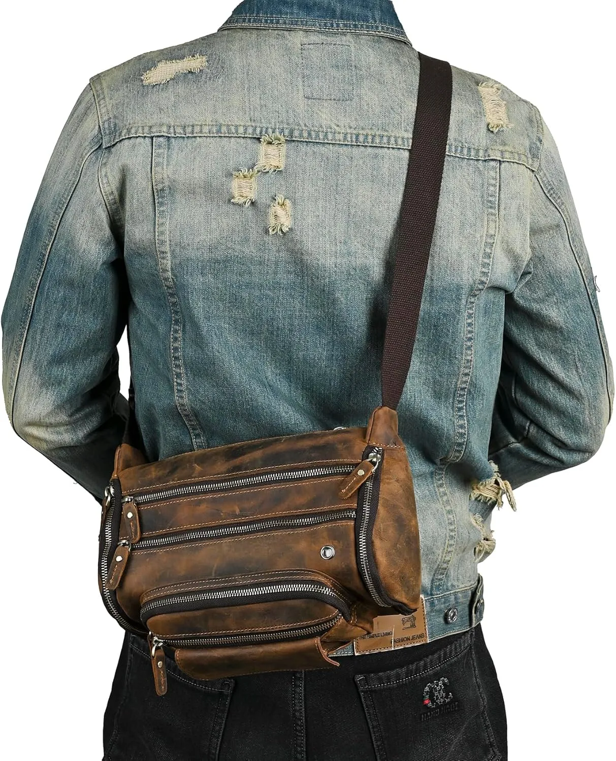Thick Crazy Horse Leather Hiking Riding Travel Outdoor Belt Fanny Waist Pack Small Phone Pouch For Men Women 380 (382 Brown)