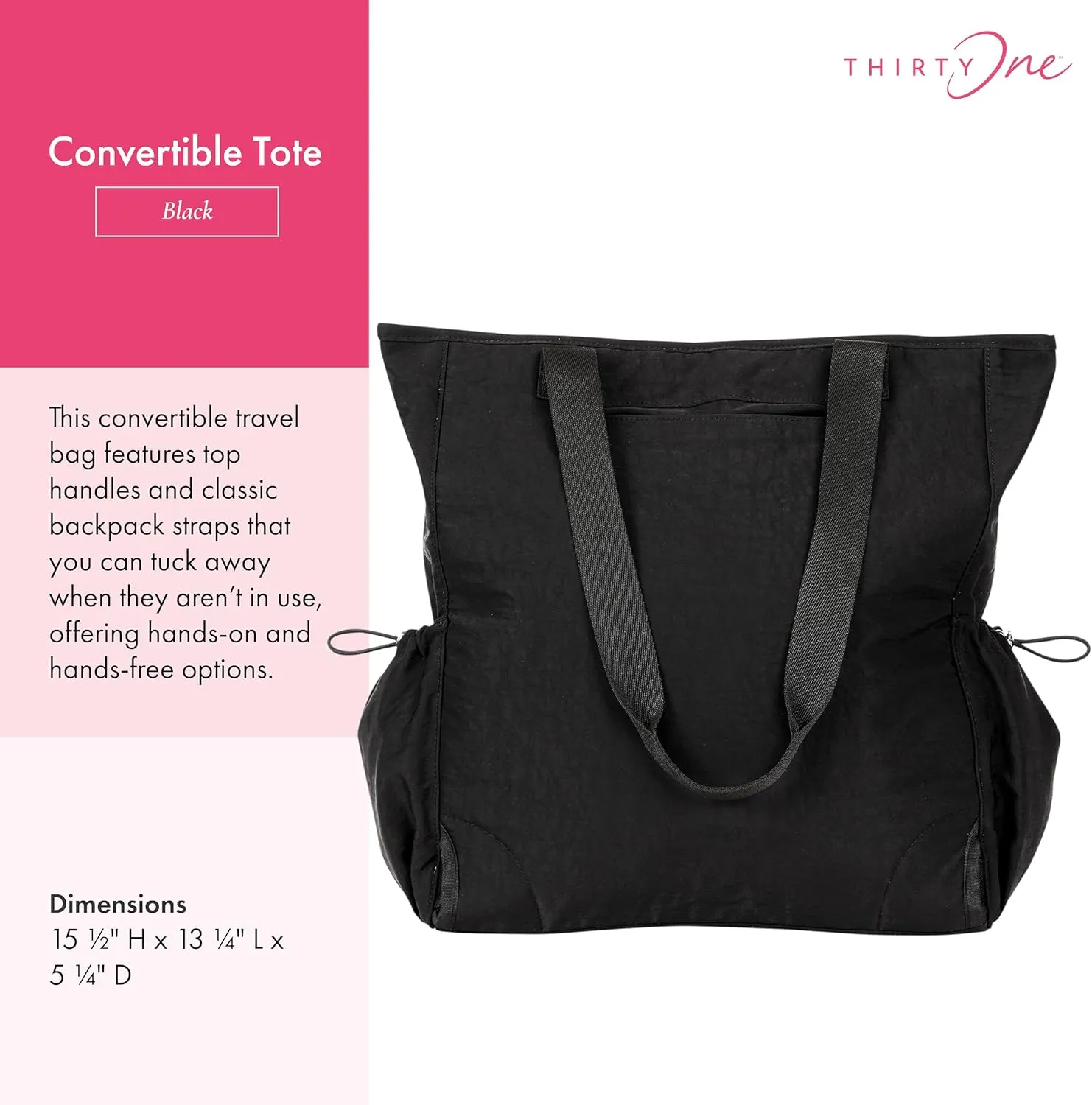 THIRTY-ONE Gifts Convertible Tote, Adjustable and Convertible Backpack Tote for Travel or Work