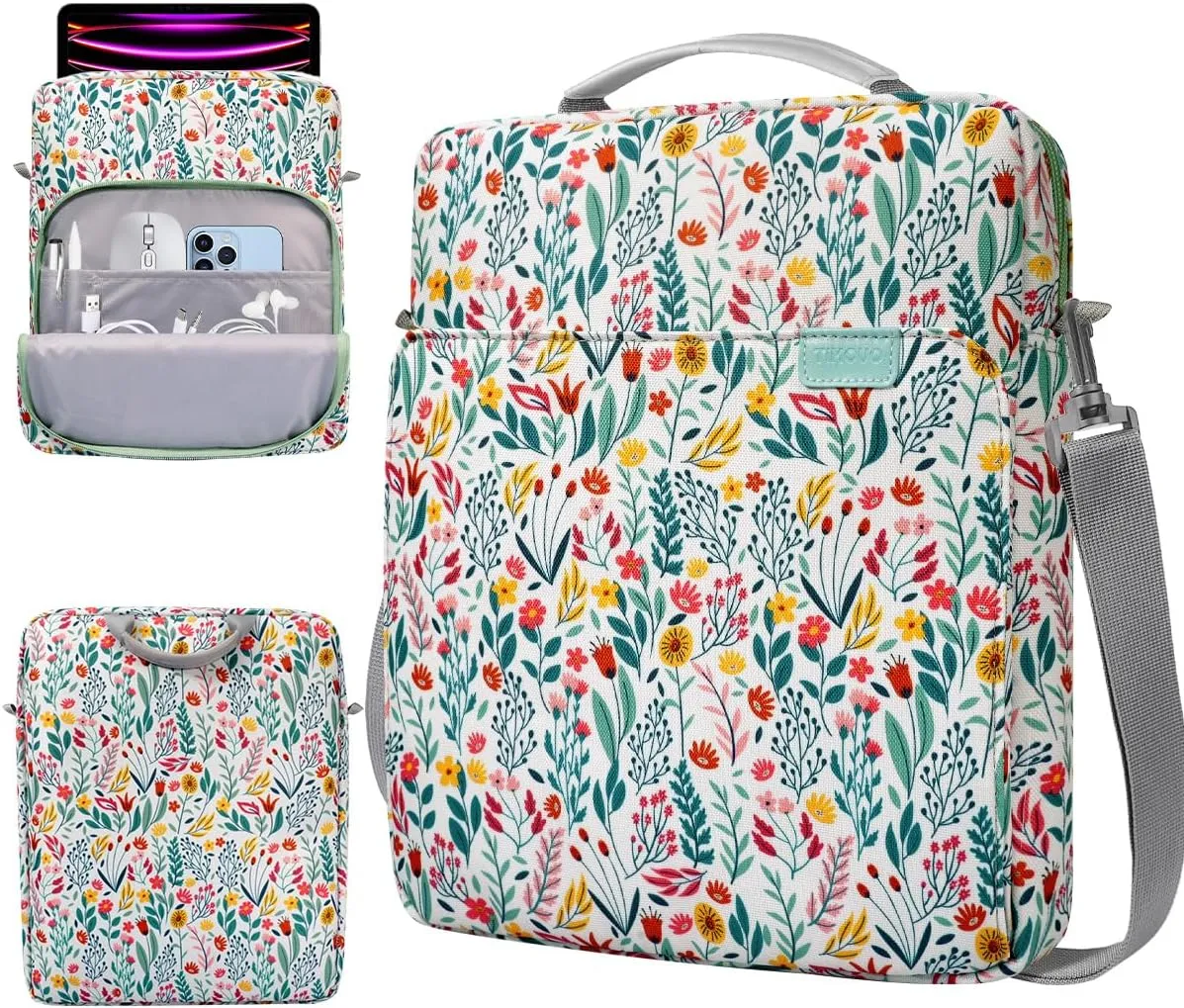 TiMOVO 13 Inch Tablet Sleeve Handbag with Shoulder Strap for iPad Air 13" M3 2025, iPad Pro 13", iPad Pro 12.9", Galaxy Tab S9 /S9 Plus/S10 /S10 Plus/S9 FE /S9 FE Plus 12.4", Flowers