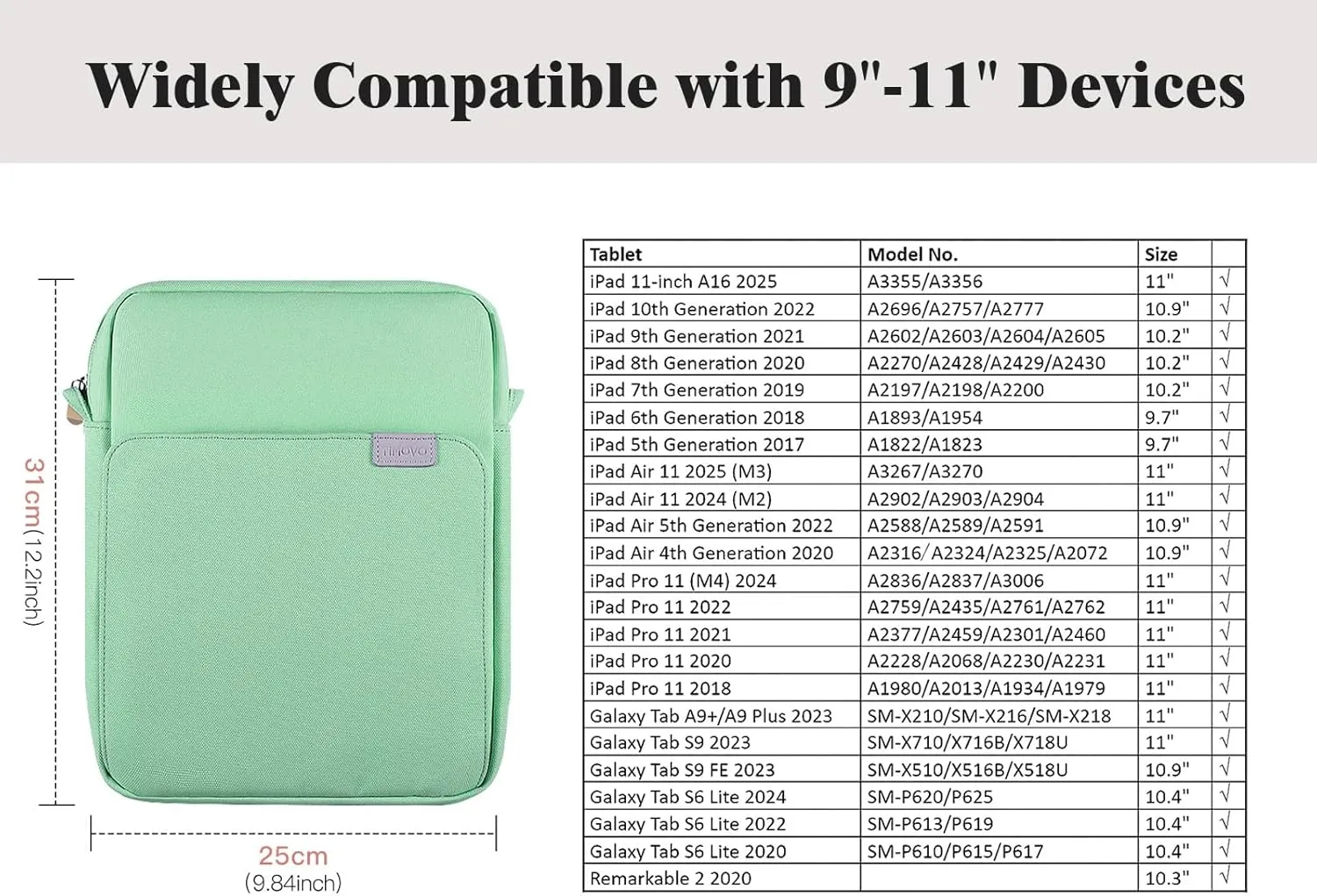 TiMOVO 9-11 Inch Tablet Sleeve Bag with Shoulder Strap for iPad 11-inch A16 2025, iPad 10th Gen. 10.9", iPad 9th/8th/7th Gen. 10.2", iPad Air 11/5th/4th Gen. 10.9", Galaxy Tab A9 Plus 11", Bodhi Green