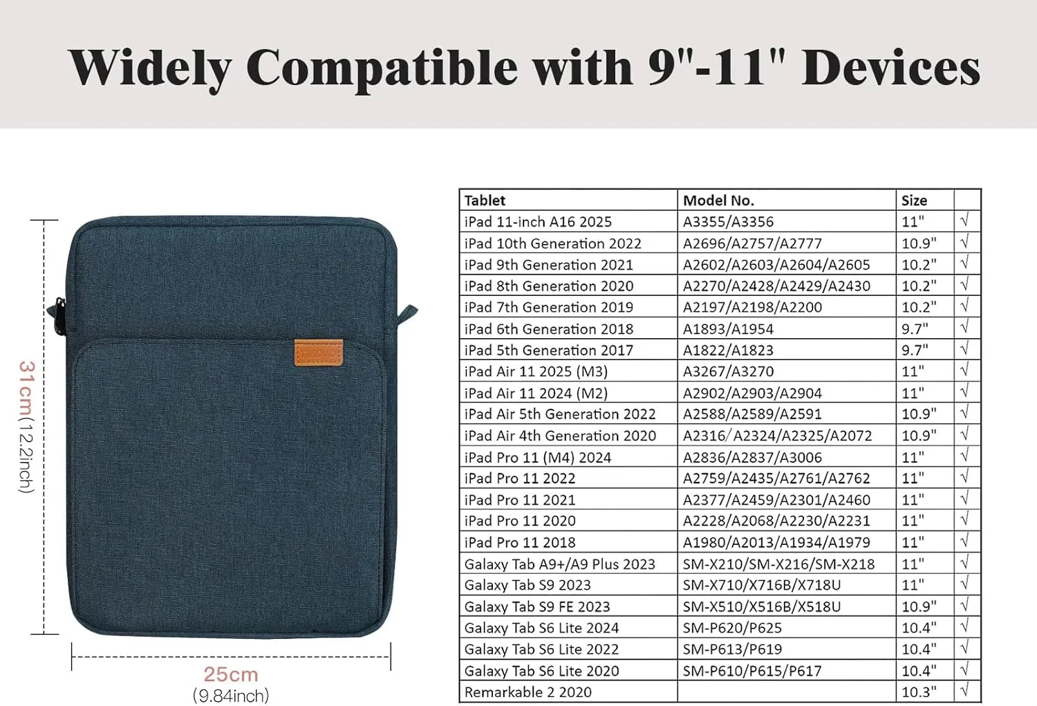 TiMOVO 9-11 Inch Tablet Sleeve Bag with Shoulder Strap for iPad 11-inch A16 2025, iPad 10th Gen. 10.9", iPad 9th/8th/7th Gen. 10.2", iPad Air 11/5th/4th Gen. 10.9", Galaxy Tab A9 Plus 11", Indigo