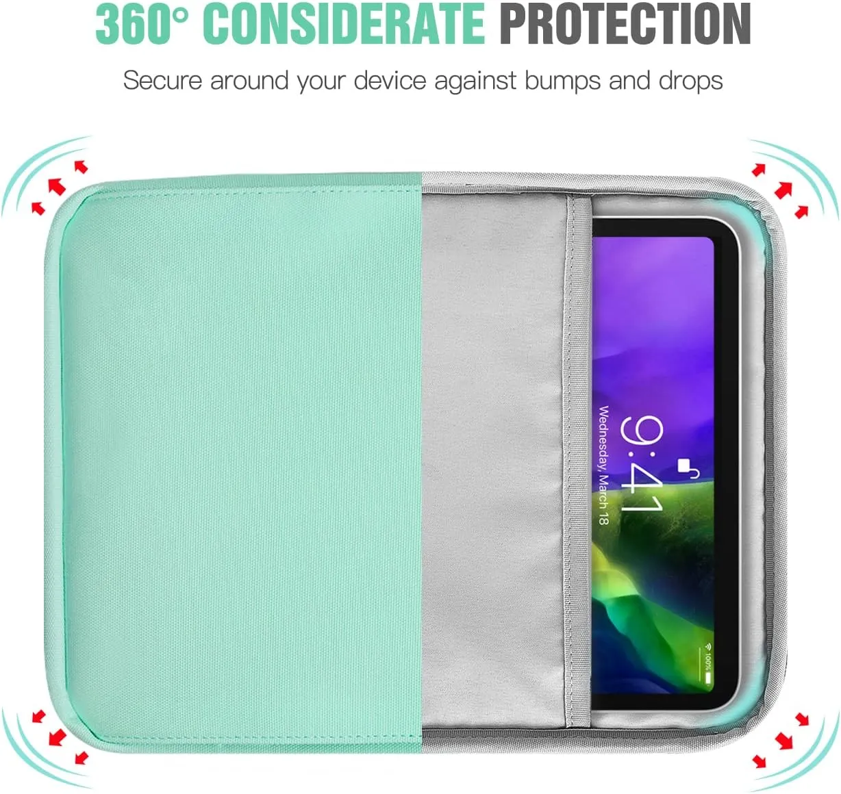 TiMOVO 9-11 Inch Tablet Sleeve Bag with Shoulder Strap for iPad 11-inch A16 2025, iPad 10th Gen. 10.9", iPad 9th/8th/7th Gen. 10.2", iPad Air 11/5th/4th Gen. 10.9", Galaxy Tab A9 Plus 11", Mint Green