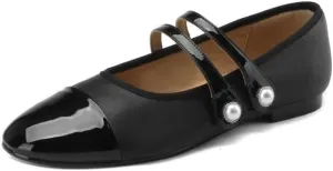TinaCus Handmade Women's Leather Round Toe Mary Jane Shoes Cap-Toe Double Strap Flats Shoes