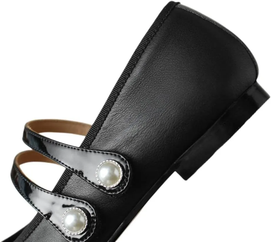 TinaCus Handmade Women's Leather Round Toe Mary Jane Shoes Cap-Toe Double Strap Flats Shoes