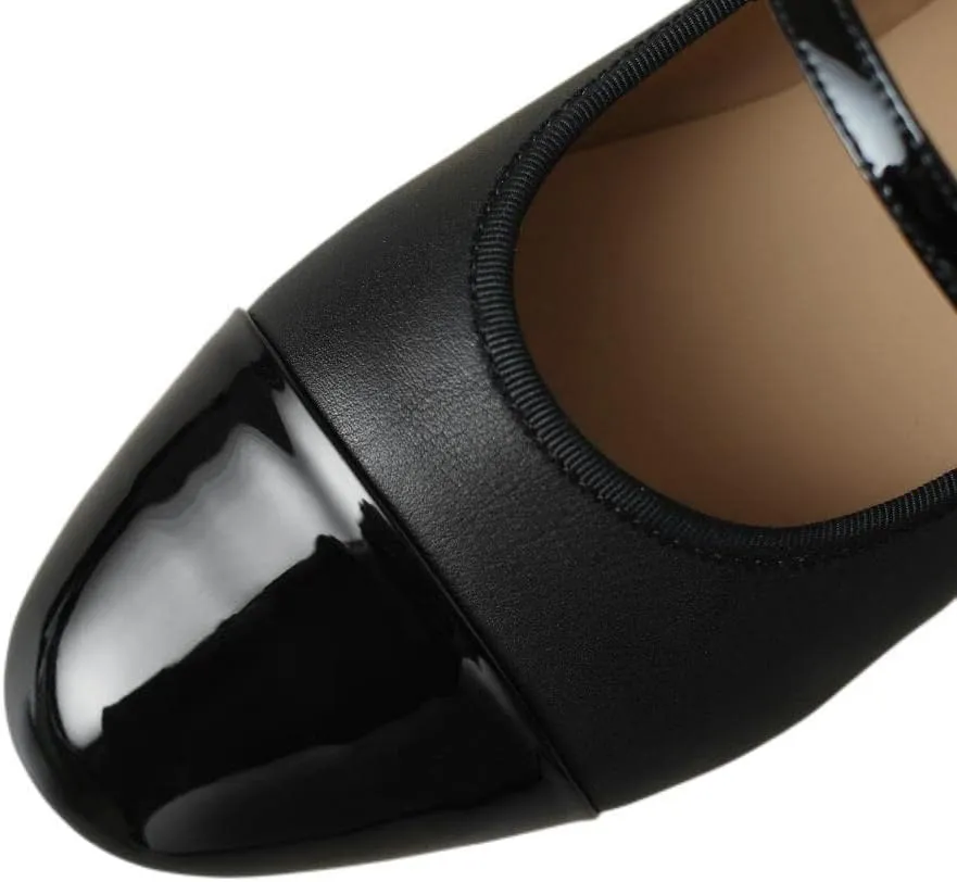 TinaCus Handmade Women's Leather Round Toe Mary Jane Shoes Cap-Toe Double Strap Flats Shoes