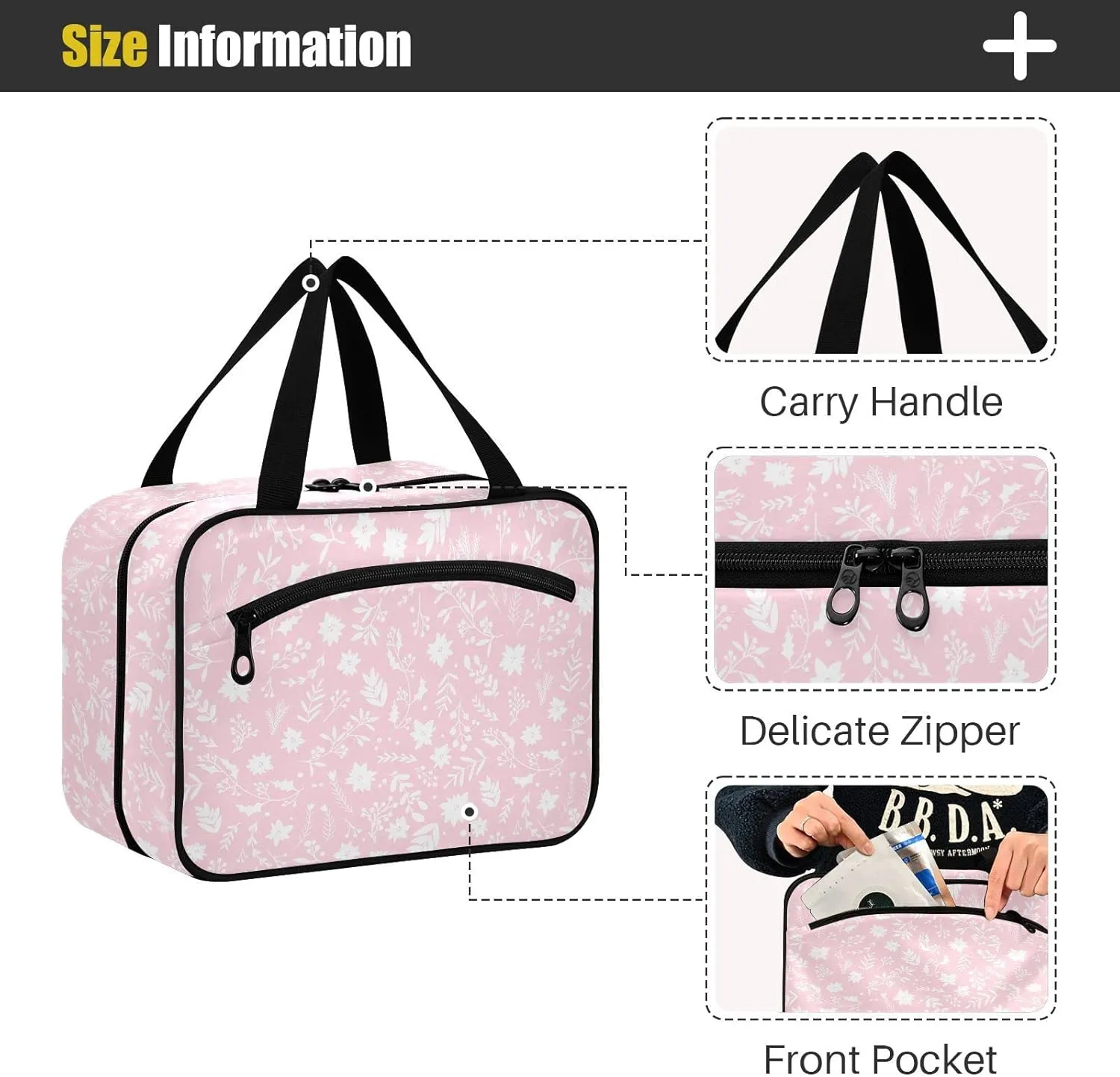 Toiletry Bag for Travel, Christmas Winter Floral Makeup Bag Large Cosmetic Bag Organizer with Hanging Hook for Women Men