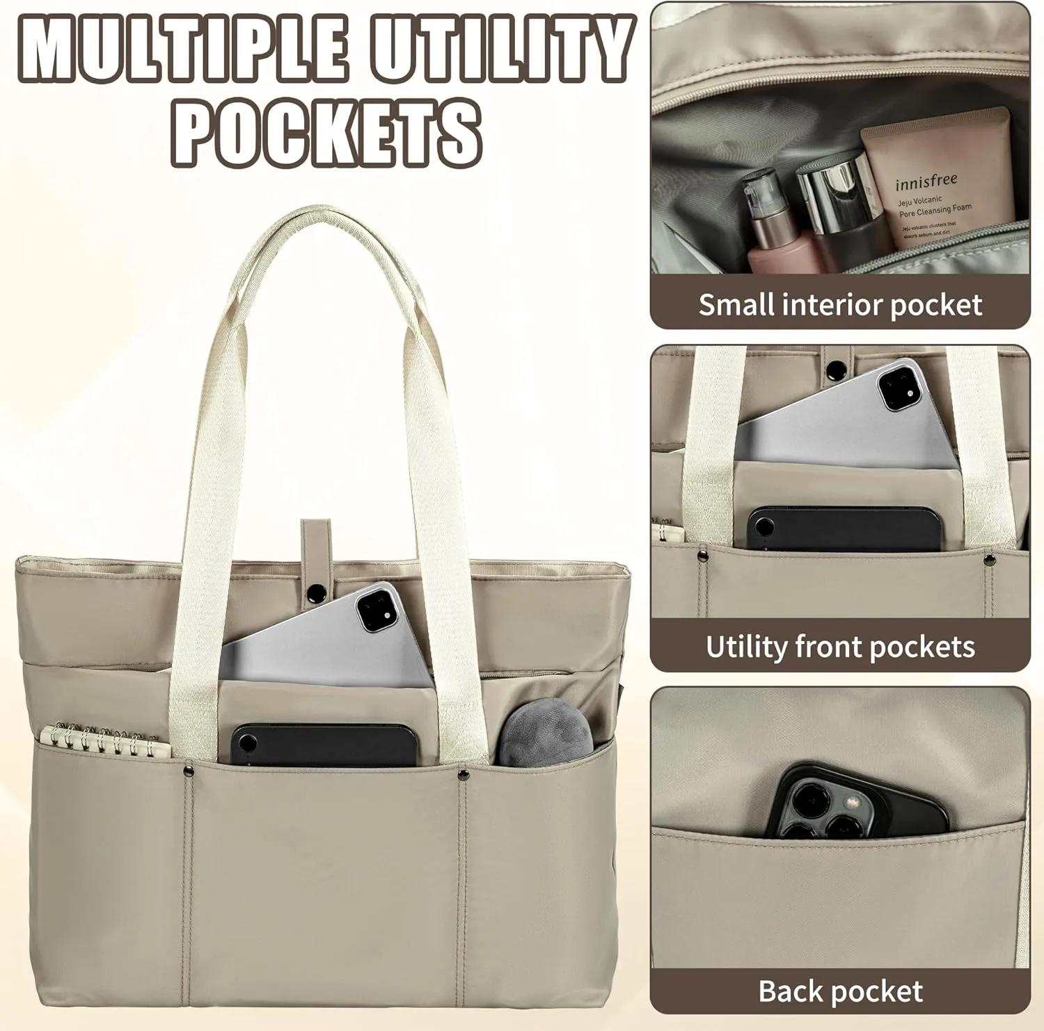 TORIBIO Tote Bag for Women, Foldable Large Tote Bag Shoulder Bag Handbag Utility Tote for Travel, Work