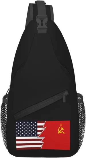 Torn Style American And The Soviet Union Flags Crossbody Bags For Women Men Chest Backpack Gym Shoulder Bag Travel Outdoor Sports Casual Crossbody Bags