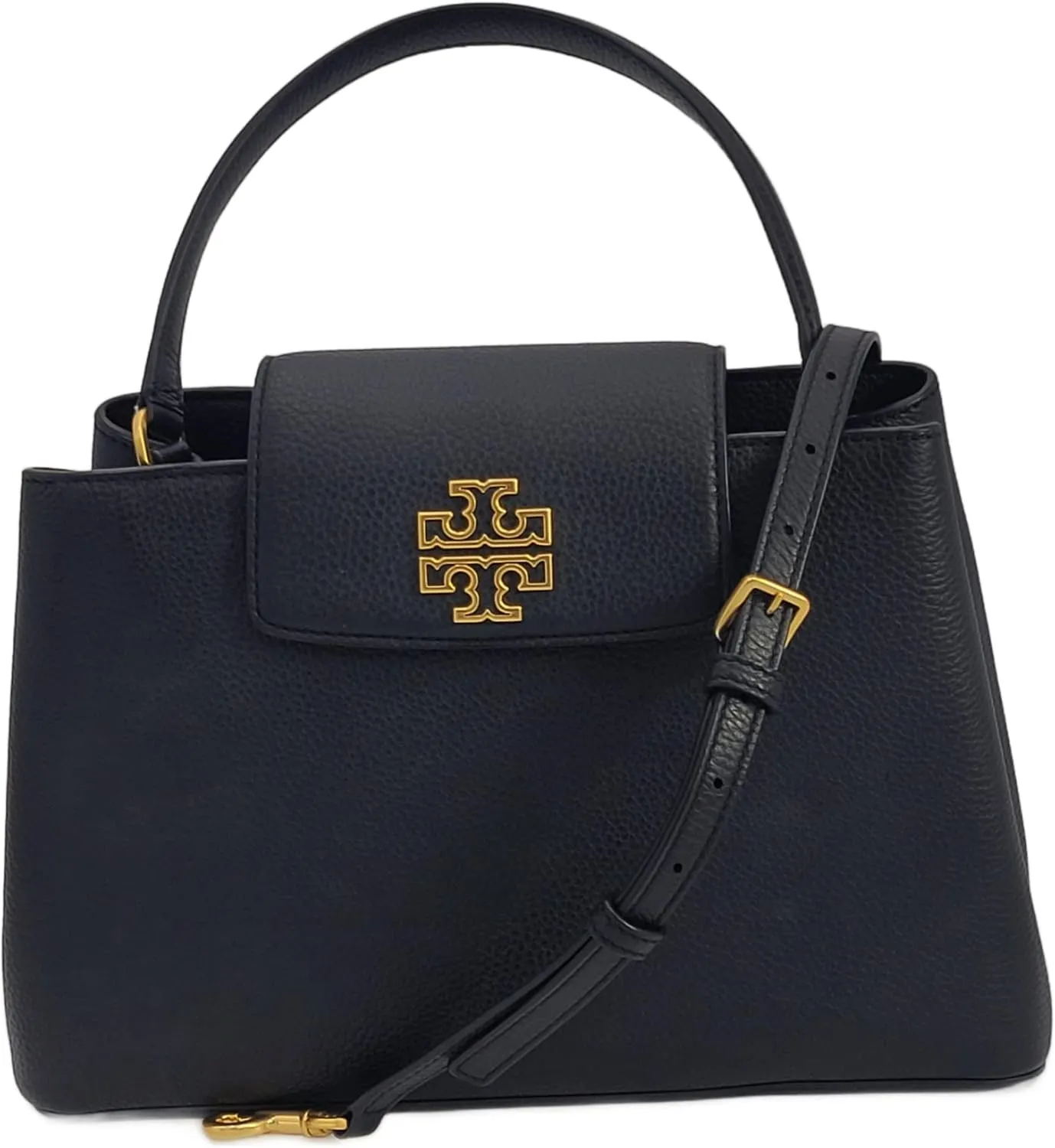 Tory Burch 140972 Britten Black With Gold Hardware Pebbled Leather Women's Satchel Bag