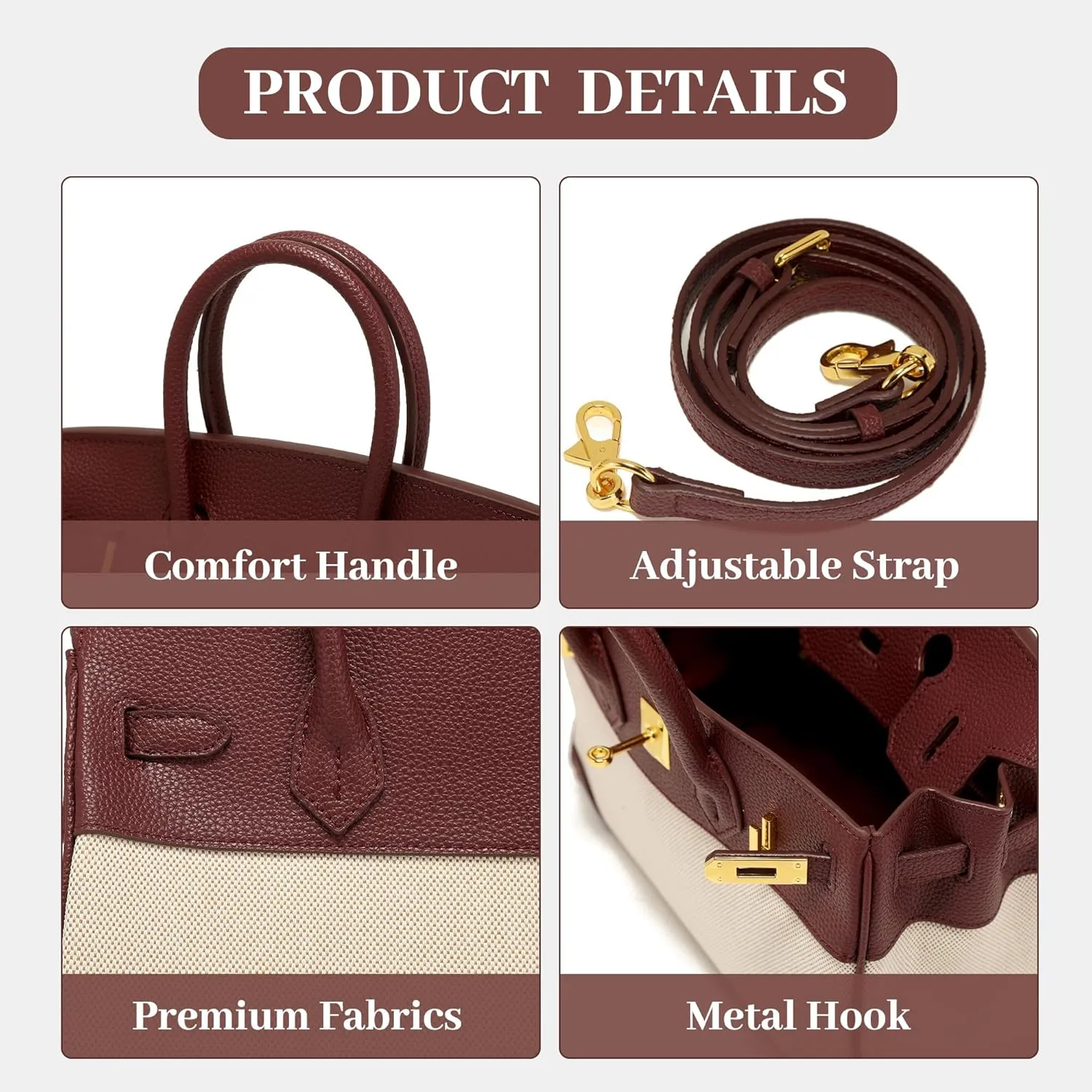Tote Bag for Women Canvas and Leather Birkin Bag Designer Top Handle Handbag Satchel Fashion Vintage Shoulder Bag